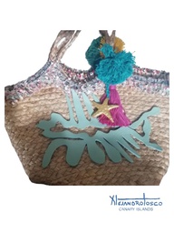 [AT-A-XXX115] Bolso cereta yute pez cuero turquesa